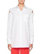 Slit-shoulder Button-front Cotton Poplin Blouse