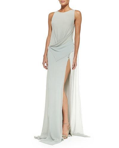 Bi-color Draped-front Evening Gown