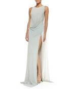 Bi-color Draped-front Evening Gown