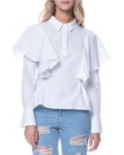 Ruffle-shoulder Collared Blouse