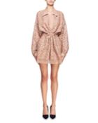 Drawstring-waist Long-sleeve Burnout