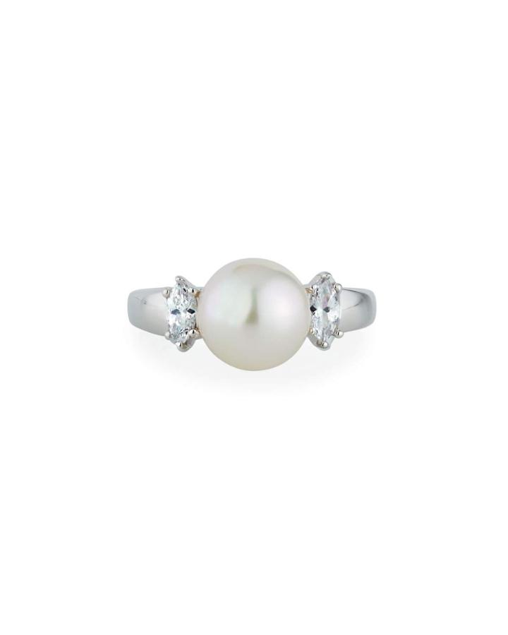 Pearl & 4 Cubic Zirconia Ring,
