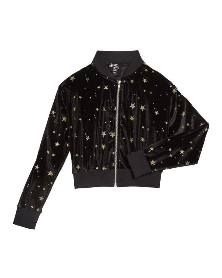Girl's Velvet Metallic Stars Bomber Jacket,