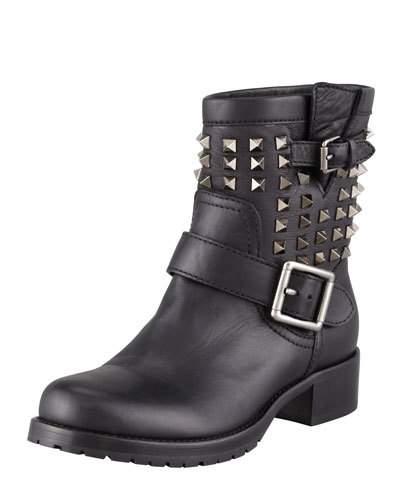 Noir Rockstud Short Motorcycle Boot