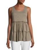 Scoop-neck Tiered Ruffle Tank, Olive