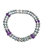 14k White Gold Pearl And Amethyst Necklace,