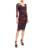 Leaf-print Ruched Bodycon Dress