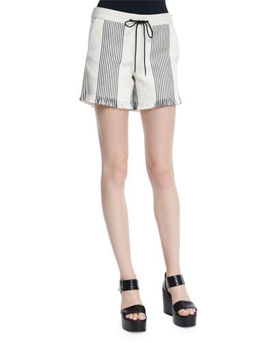 Striped Canvas Drawstring Shorts, Black/natural