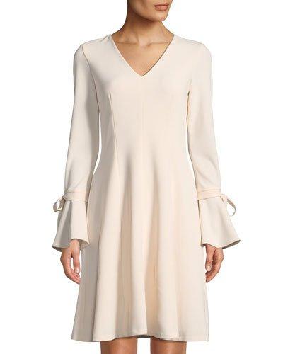 Long-sleeve Tie-cuff A-line Dress