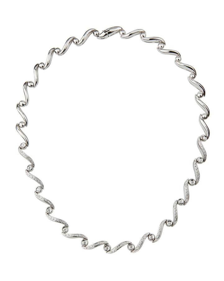 18k White Gold Diamond Ribbon Necklace