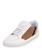 Salmond Check & Leather Low-top Sneakers, White
