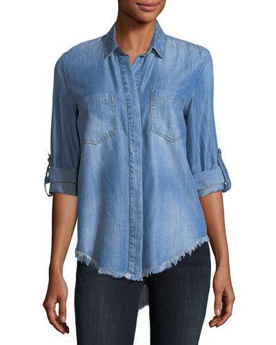 Riley Btn Dwn W Frayed Hem B