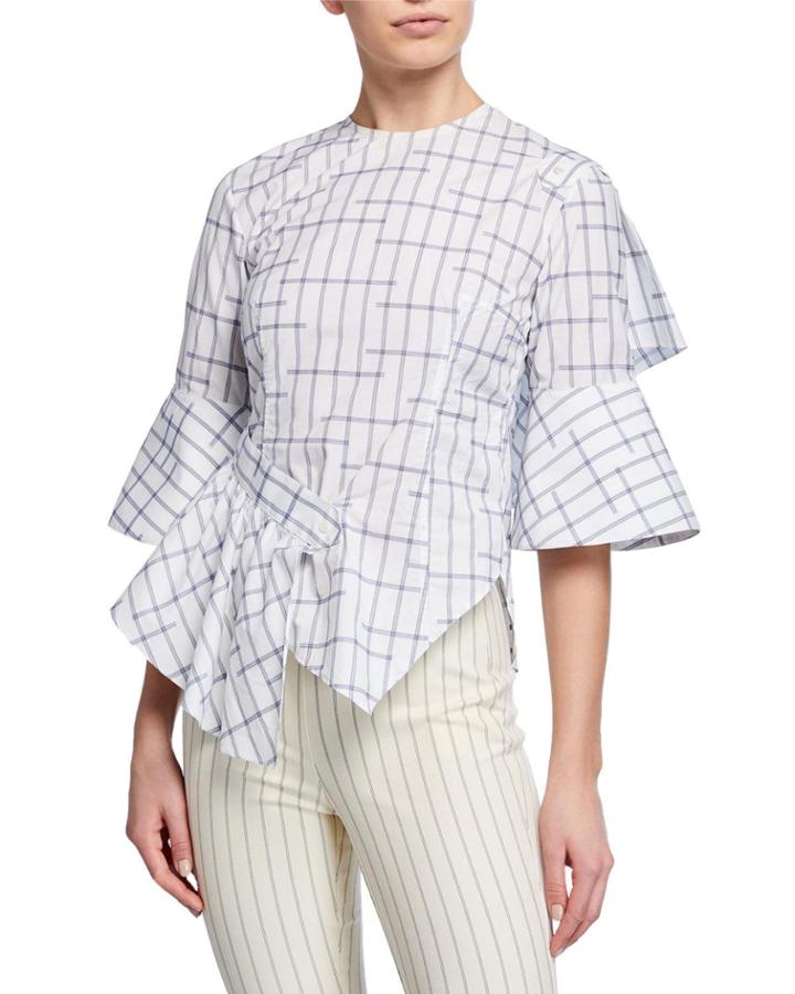 Sash Printed Asymmetrical Ruffle Top
