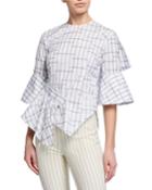 Sash Printed Asymmetrical Ruffle Top