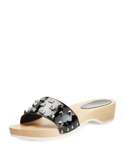 Stephy Studded Patent Clog, Black