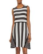 Mix-stripe Sleeveless Dress, Black/white