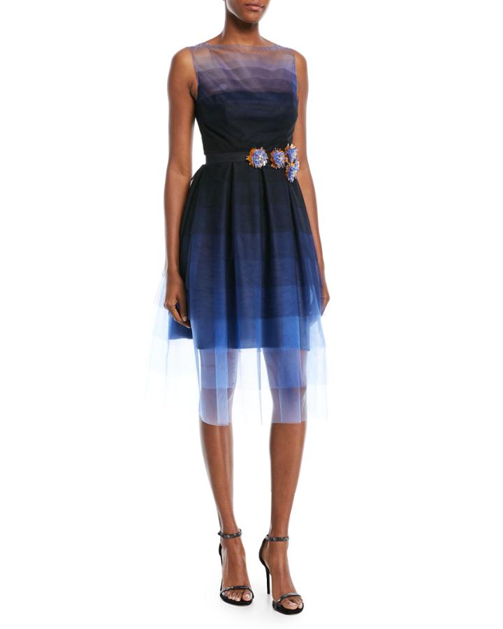 Poemas Sleeveless Embellished-belt Degrade Tulle Cocktail Dress