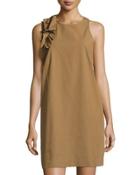Cashmere-blend Ruffled-shoulder Dress, Olive