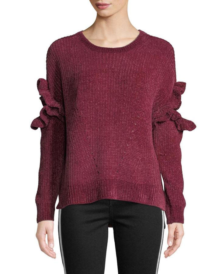 Ruffle Sleeve Chenille Pullover