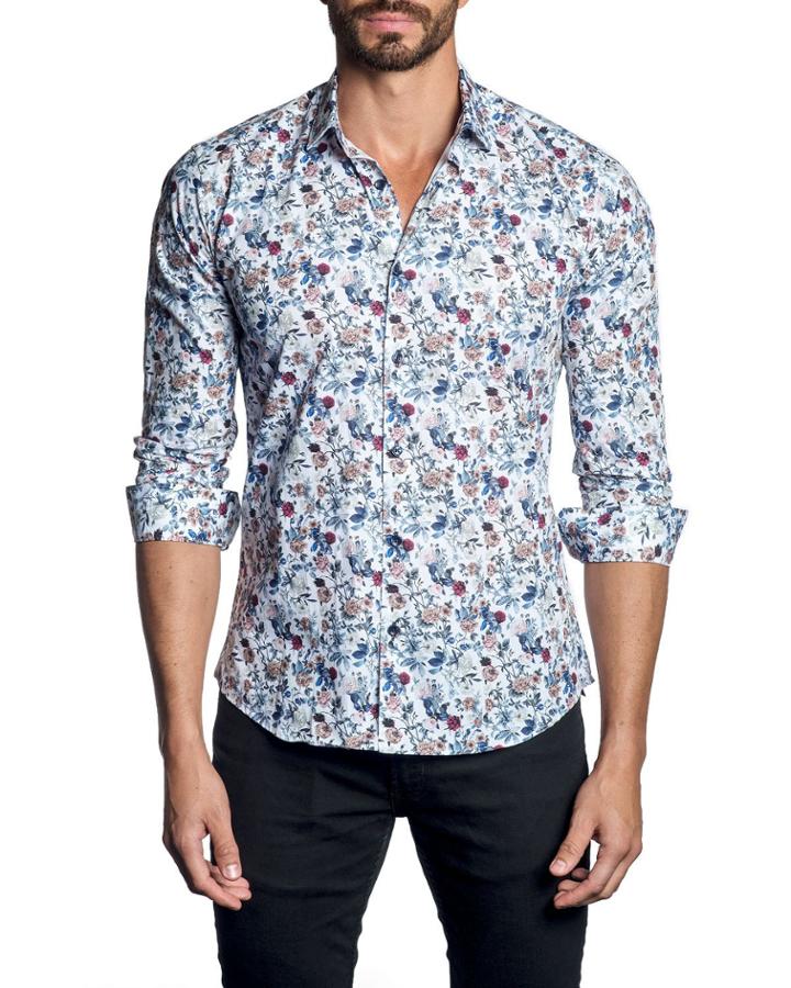 Men's Floral-print Long-sleeve Button-down