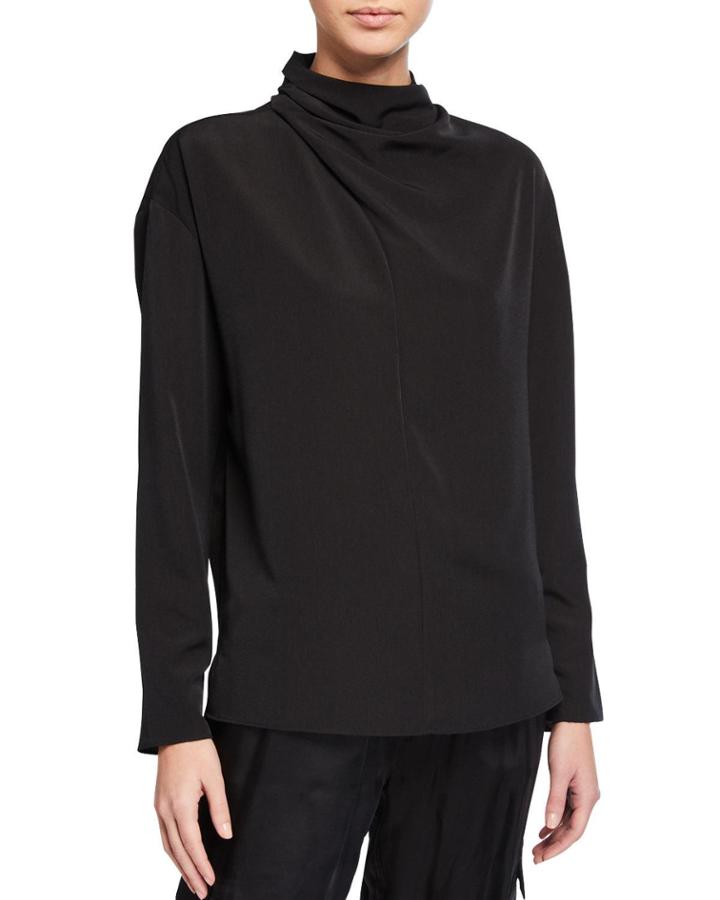 Wrap-neck Long-sleeve Blouse