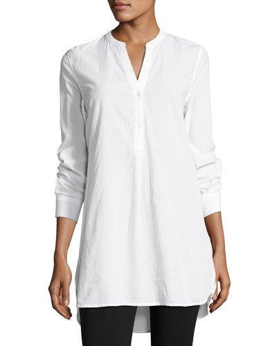 Cotton Long-sleeve Tunic Top, White