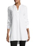 Cotton Long-sleeve Tunic Top, White