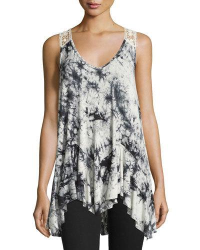 Tie-dye Lace-back Tank, Black/white