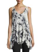 Tie-dye Lace-back Tank, Black/white