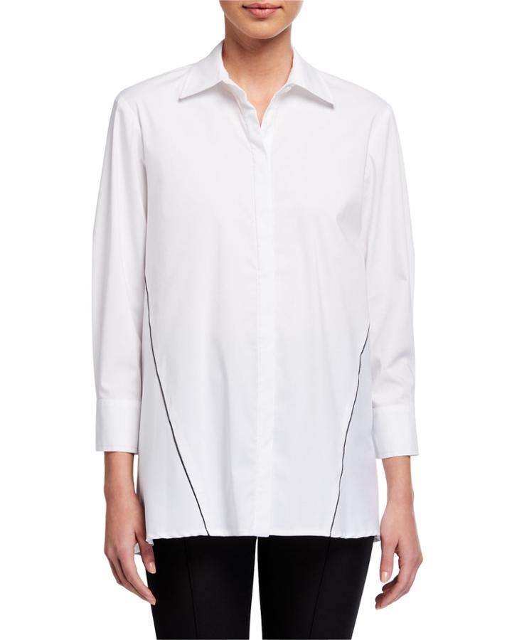 Jody Hidden-button Blouse W/ Contrast Piping