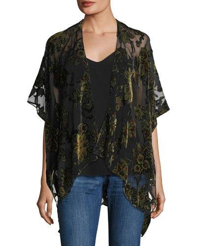 Floral Burnout Velvet Kimono, Green