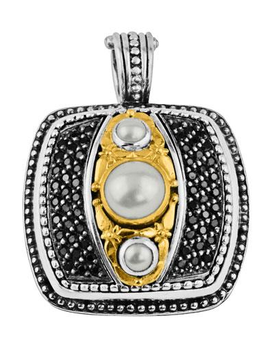 Square Black Spinel & Pearl Pendant Enhancer