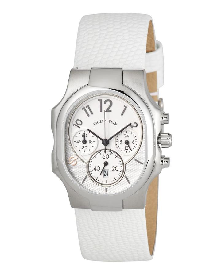 Classic Rectangular Chronograph Watch, White