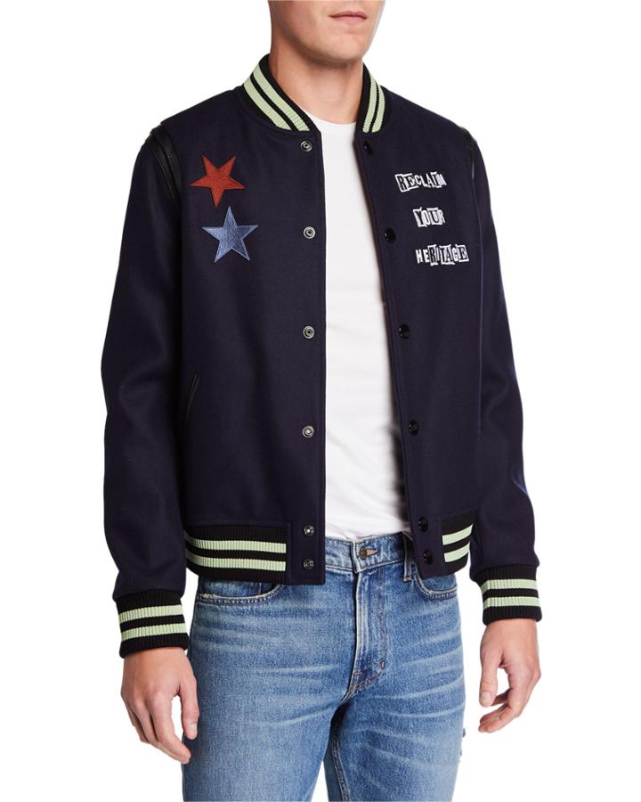 Men's Jamie Reidd Embroidered Patch Applique Bomber Jacket