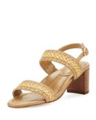 Stubra Straw & Leather Slingback Sandal, Natural/toffee