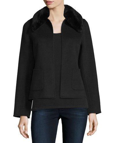 Cropped Cashmere Jacket W/ Rabbit Fur Collar