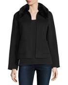 Cropped Cashmere Jacket W/ Rabbit Fur Collar