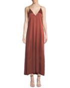 V-neck Sleeveless Long Satin