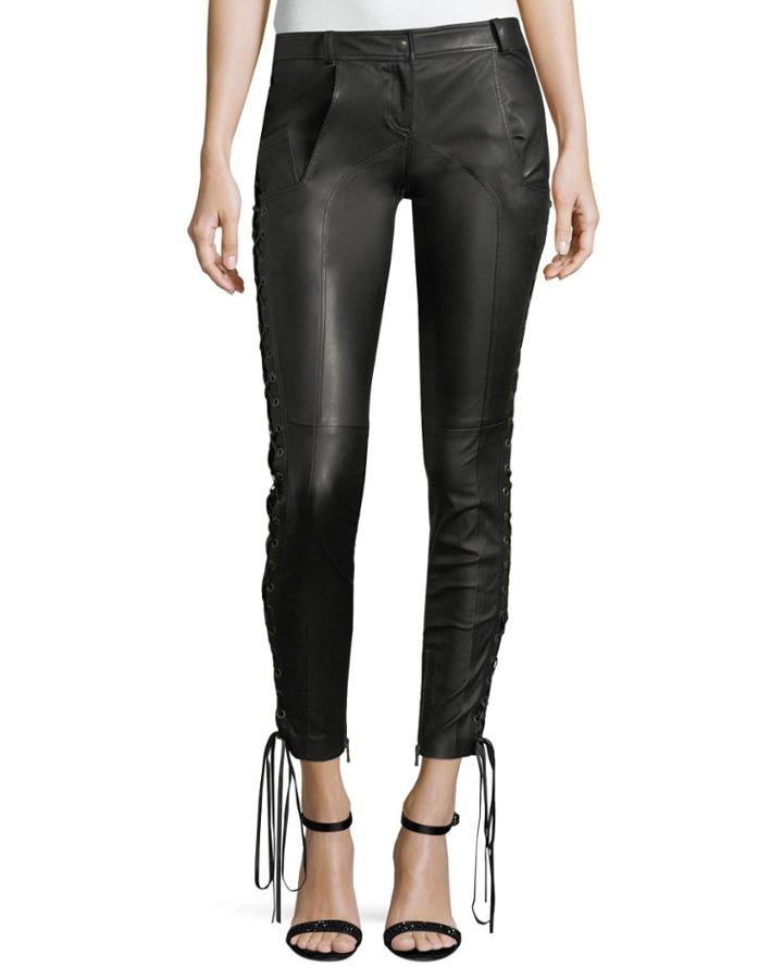 Leather Skinny Pants W/lace-up