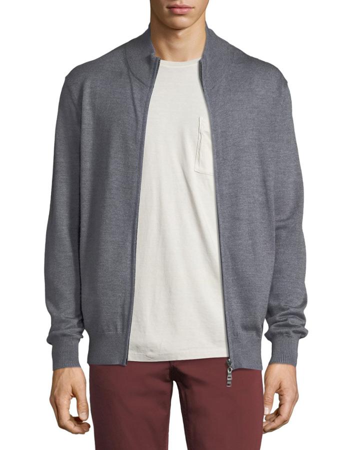Merino Wool-silk Zip-front Cardigan