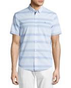 Striped Short-sleeve Sport Shirt, Crystal Blue