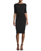 Ruched Matte Jersey Bateau-neck Dress, Caviar