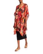 Helda Sunset Print Short-sleeve Oversized Georgette Tunic