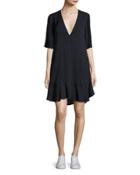 Delaney Short-sleeve Silk Shift Dress, Navy
