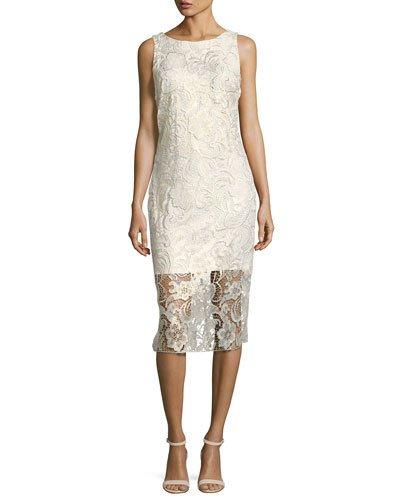 Gold-shimmer Lace Midi Dress, White