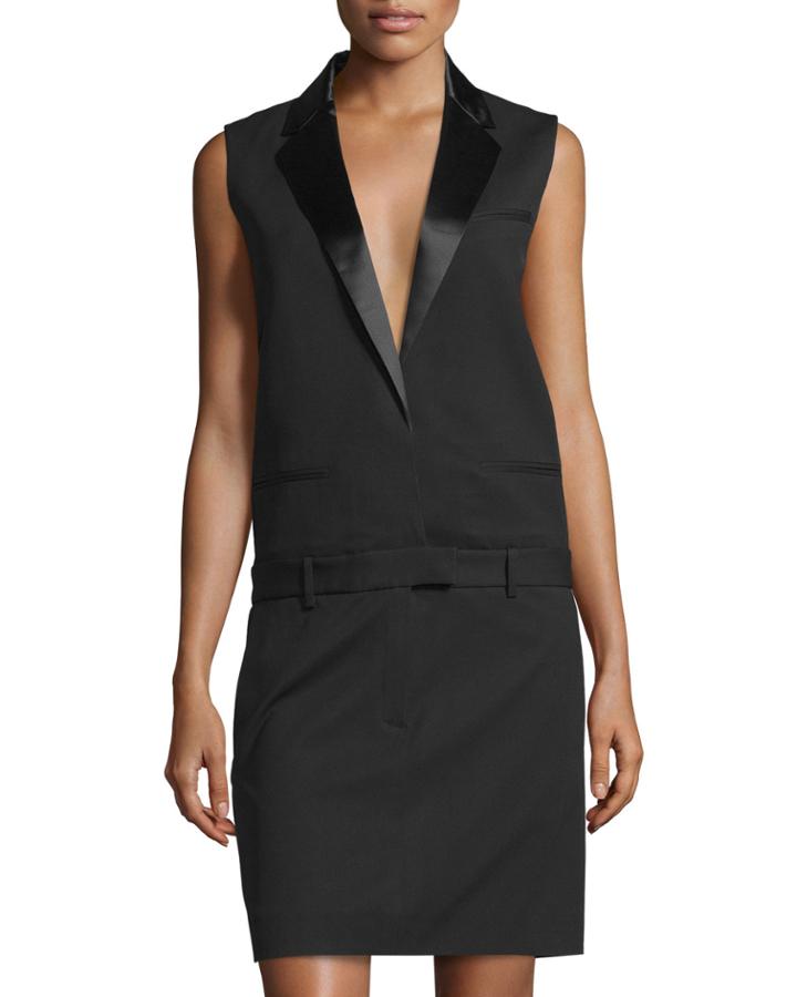 Gf Ferre Trompe L'oeil Sleeveless Lapel Dress, Black, Women's,