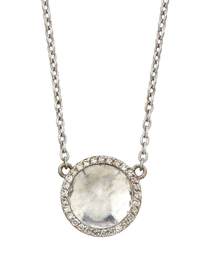 Small 18k White Gold Pendant Necklace W/ Diamond Trim