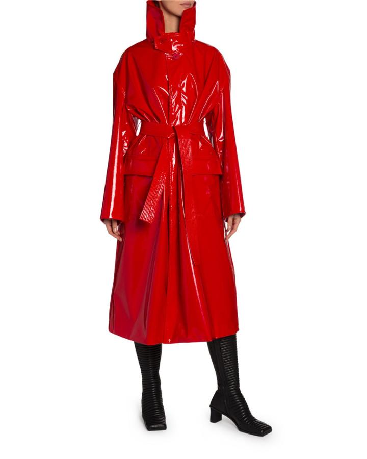 Vinyl High-neck Belted Trench Coat