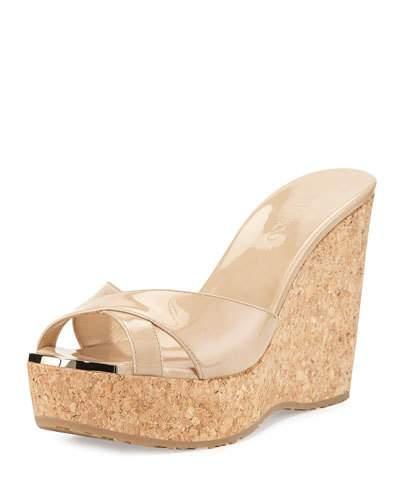 Perfume Patent Leather Crisscross Wedge