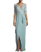3/4-sleeve Lace-top Column Gown